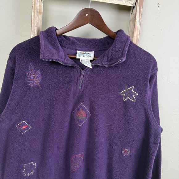 Vintage Northern Reflections Purple Fleece Nature Leaf Quarter Zip Sweater Med - Picture 2 of 5